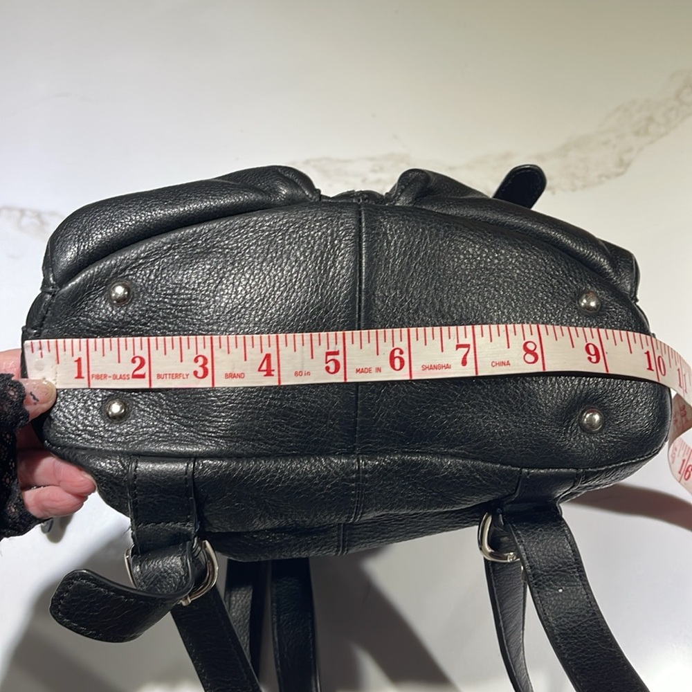 PELLE STUDIO Pebble Leather Backpack Sling Bag, Black, Leopard fabric interior - Picture 9 of 15